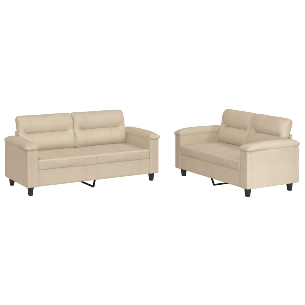 2-dijelni set sofa s jastucima krem od mikrovlakana