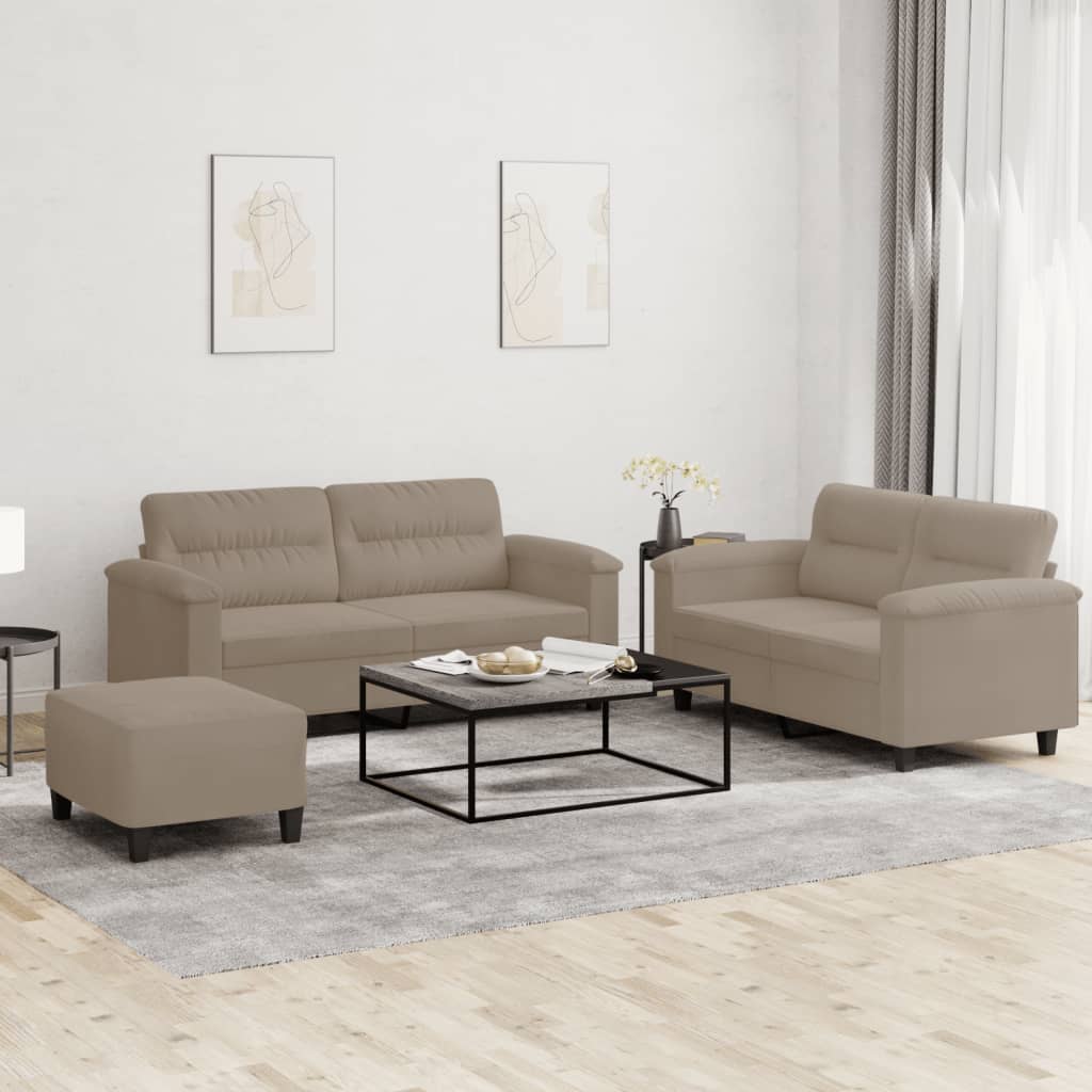 3-dijelni set sofa s jastucima smeđesivi od mikrovlakana