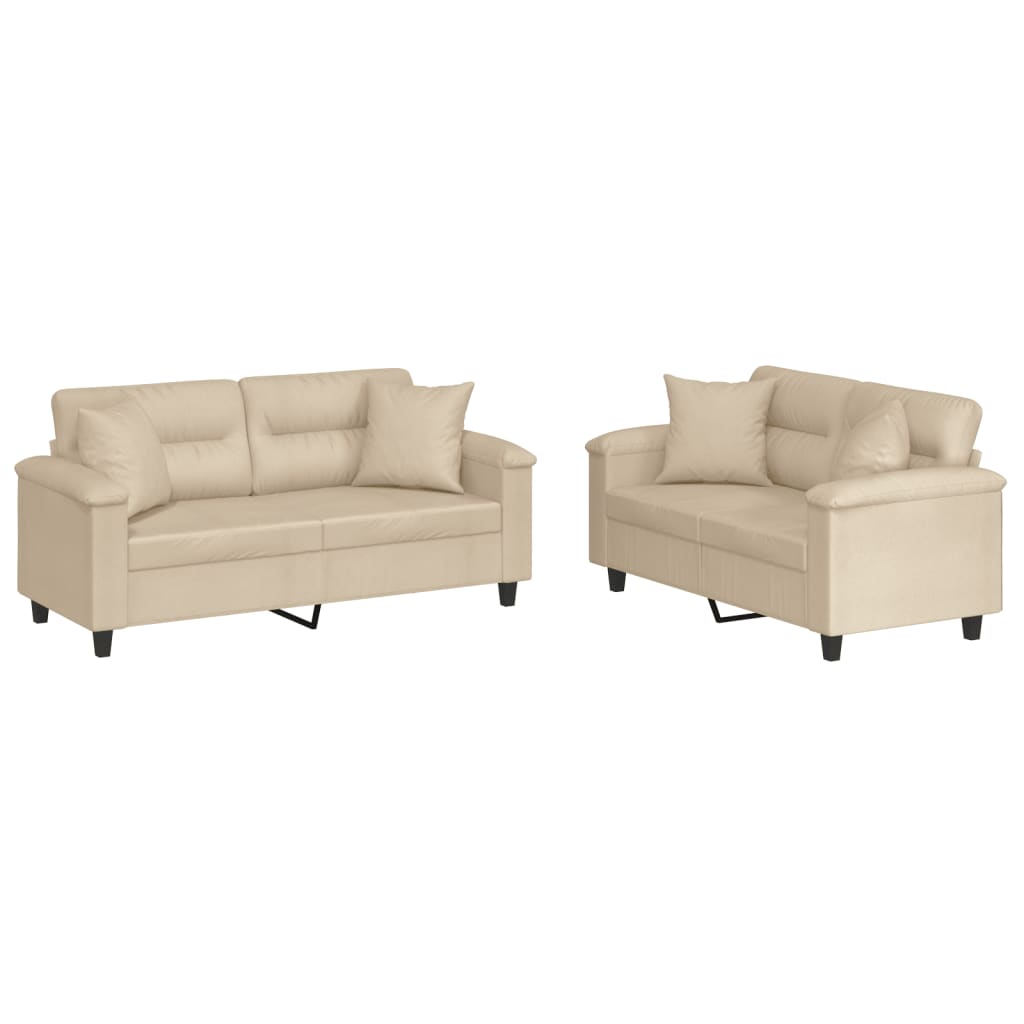 2-dijelni set sofa s jastucima krem od mikrovlakana