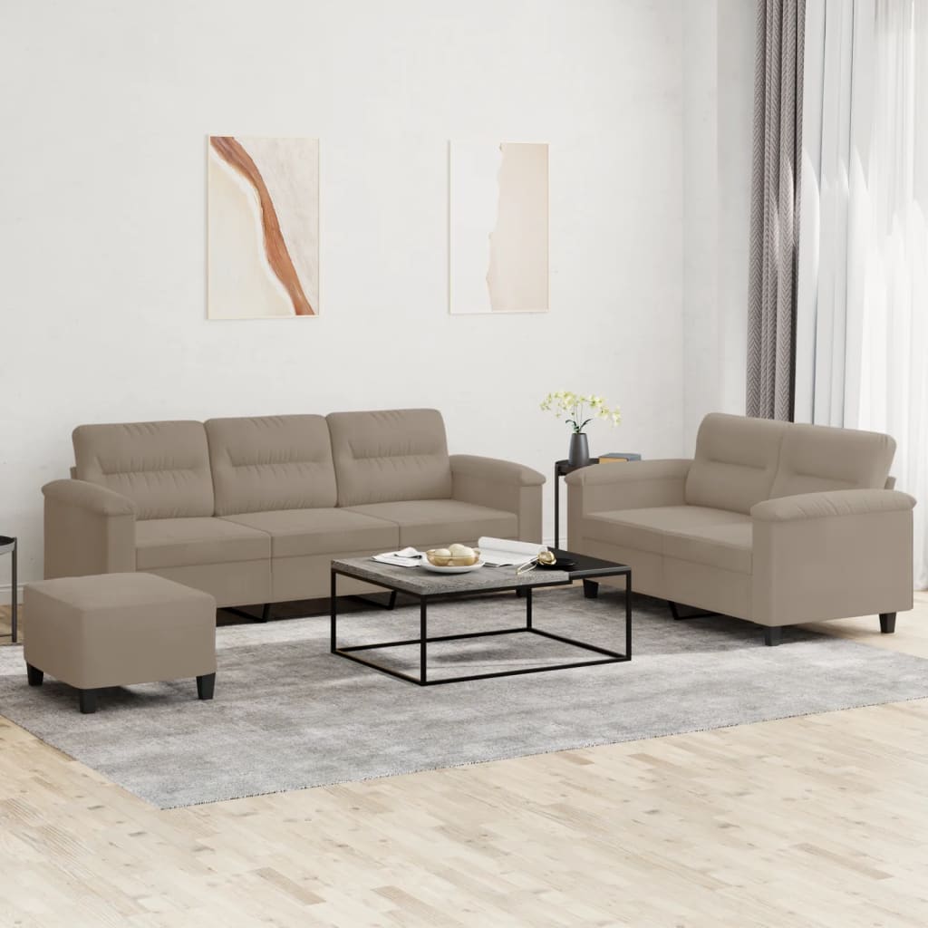 3-dijelni set sofa s jastucima smeđesivi od mikrovlakana