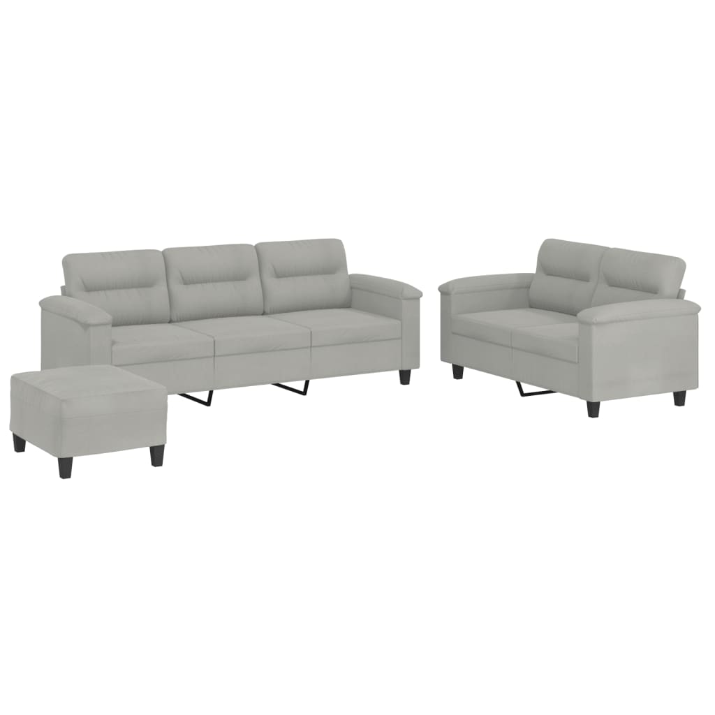 3-dijelni set sofa s jastucima svjetlosivi od mikrovlakana