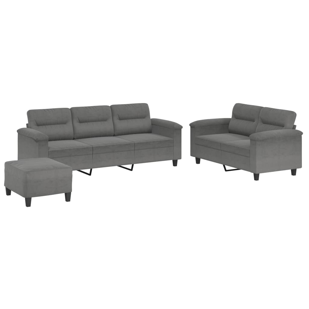 3-dijelni set sofa s jastucima tamnosivi od mikrovlakana