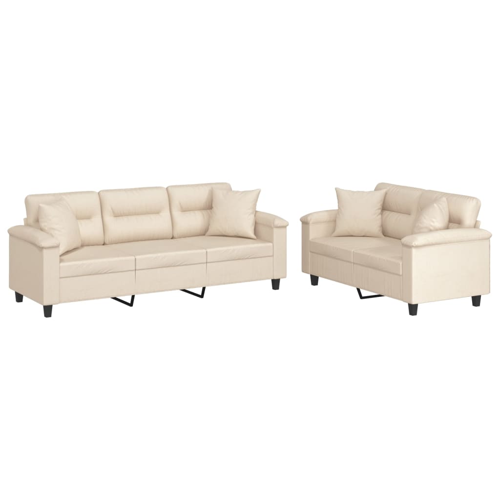 2-dijelni set sofa s jastucima bež od mikrovlakana