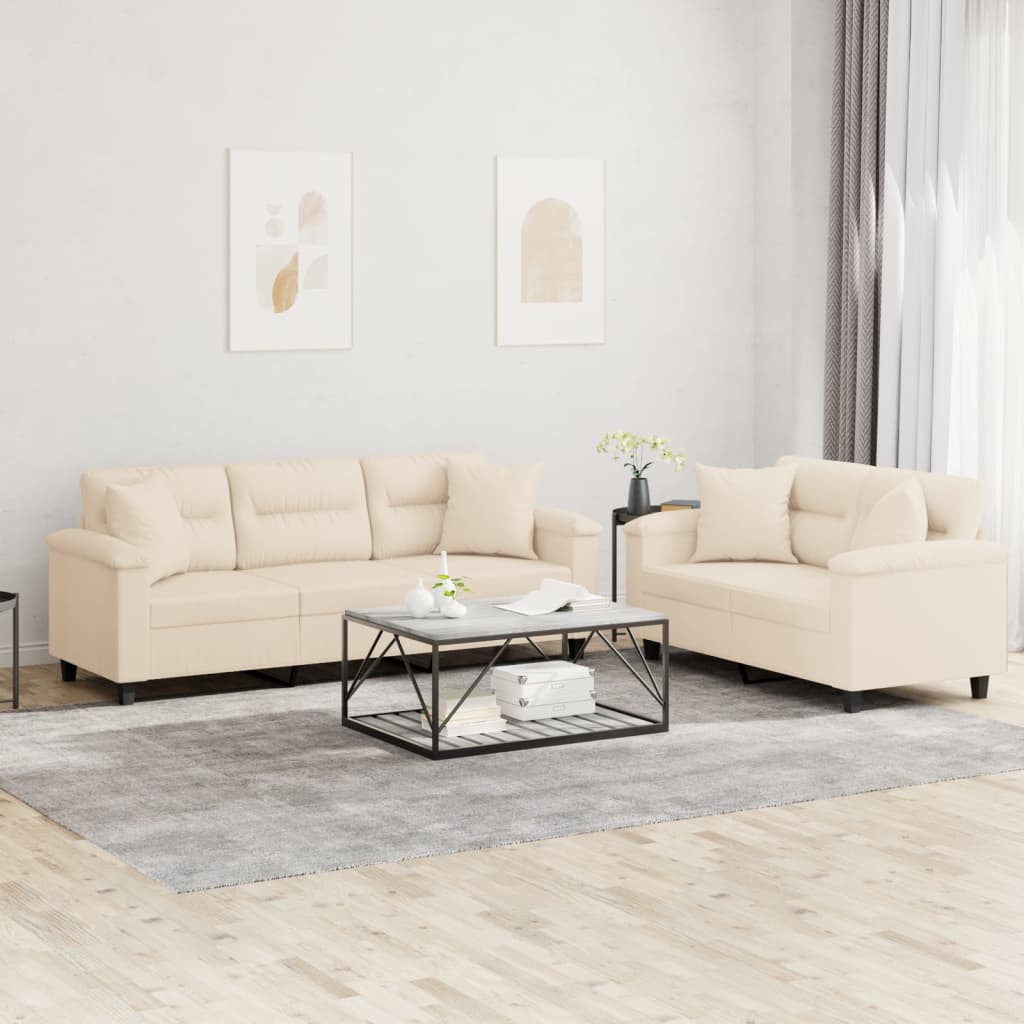 2-dijelni set sofa s jastucima bež od mikrovlakana
