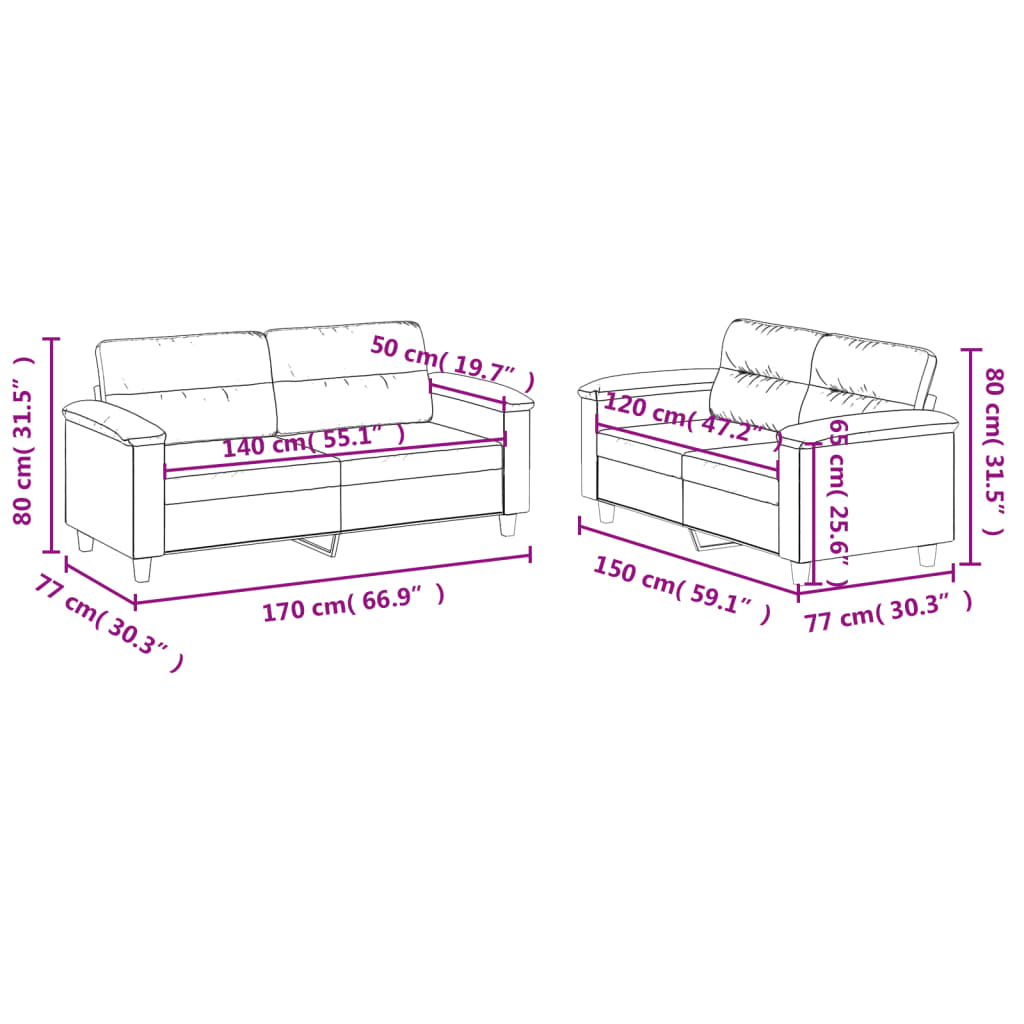 2-dijelni set sofa s jastucima krem od umjetne kože