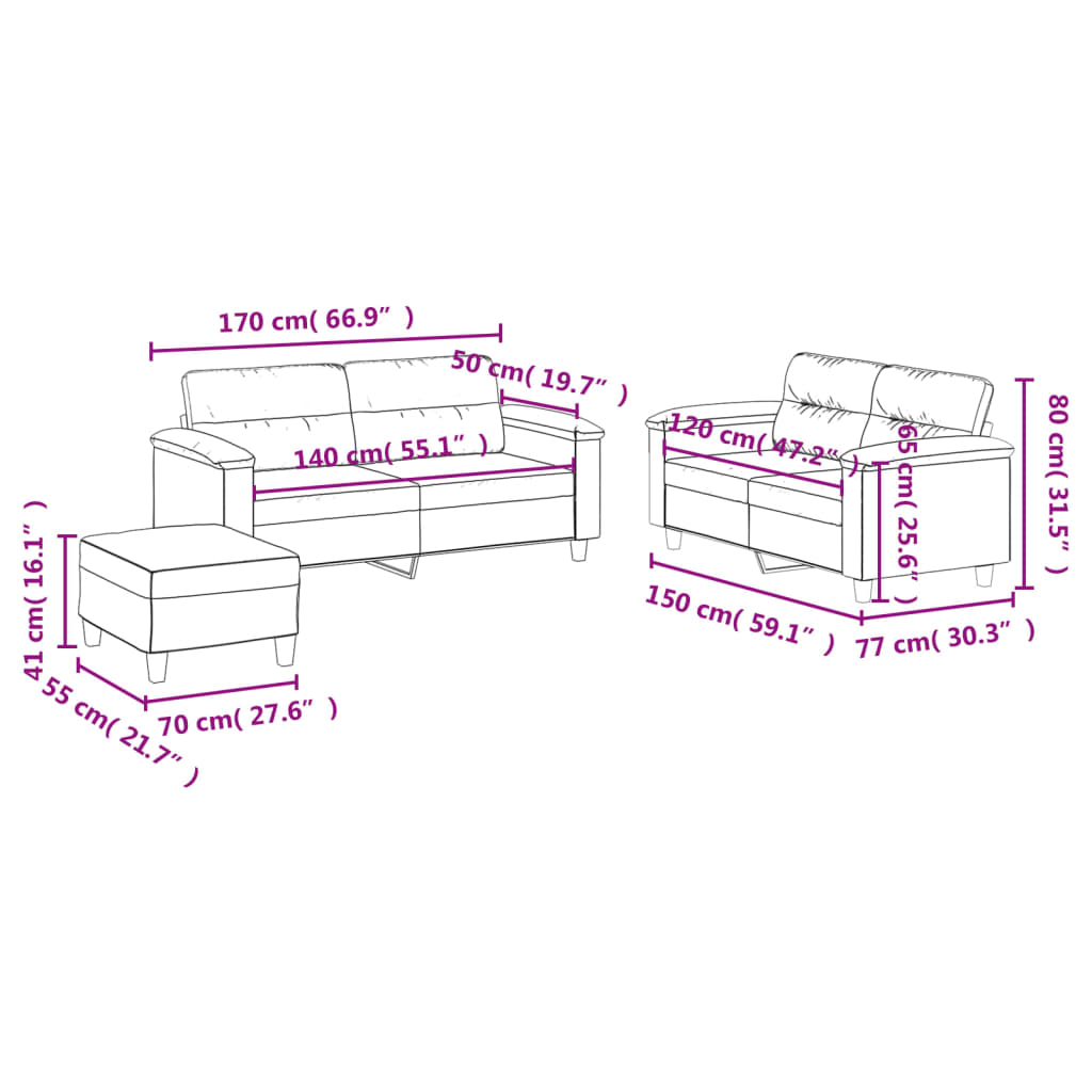 3-dijelni set sofa s jastucima boja vina od umjetne kože