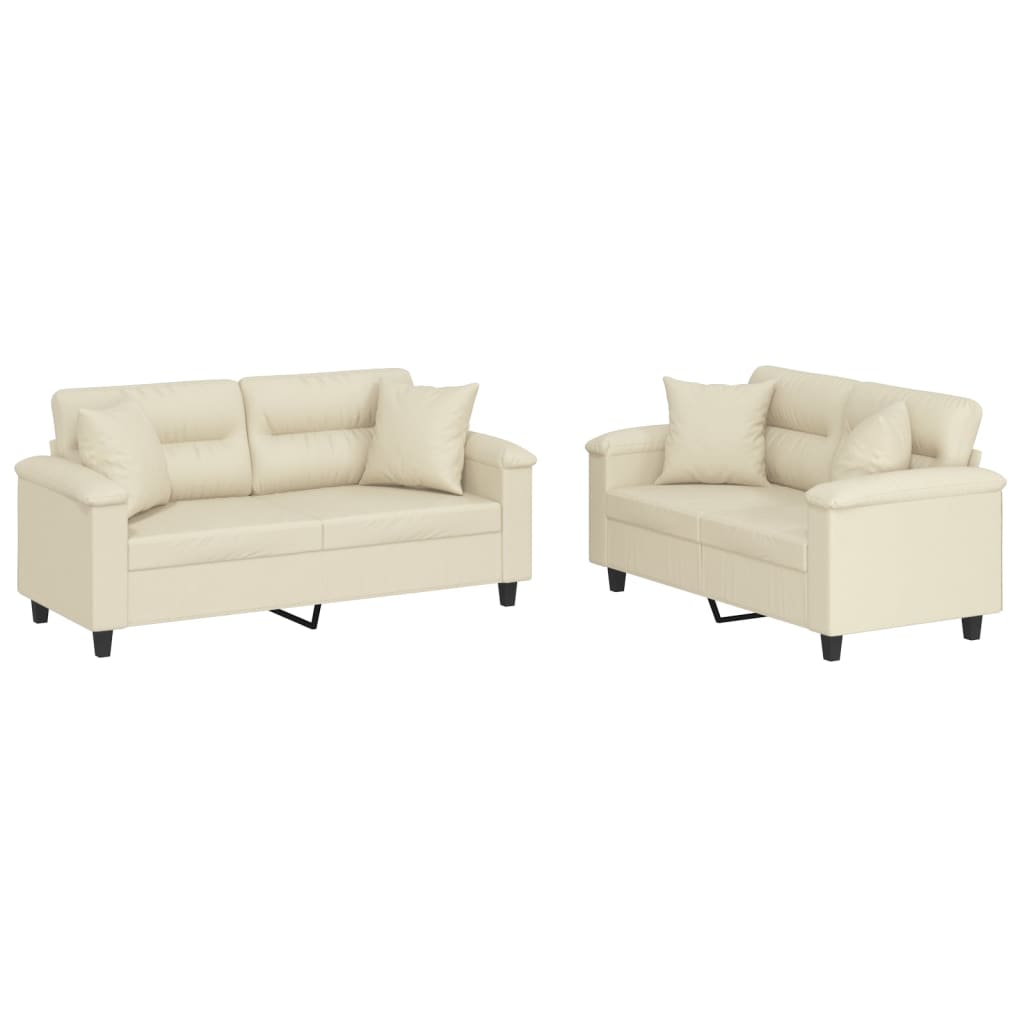2-dijelni set sofa s jastucima krem od umjetne kože