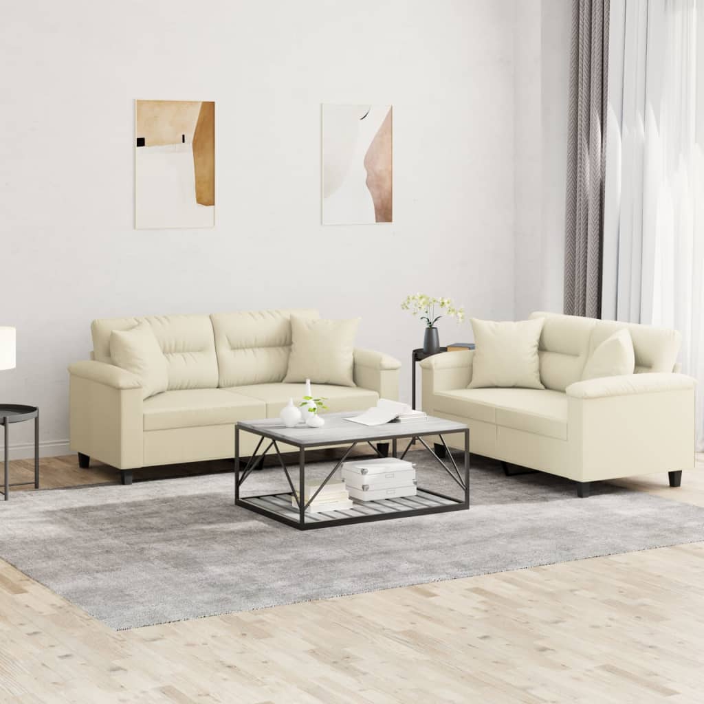 2-dijelni set sofa s jastucima krem od umjetne kože