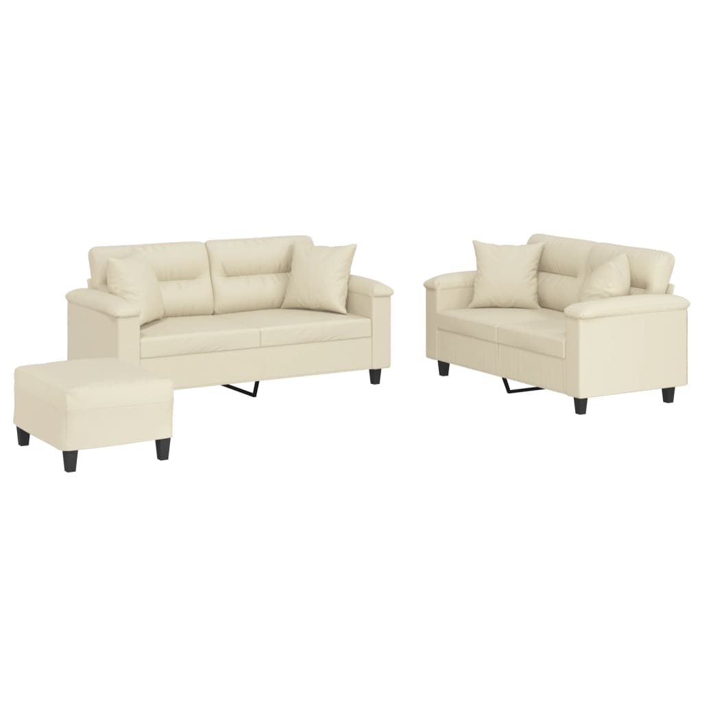 3-dijelni set sofa s jastucima krem od umjetne kože