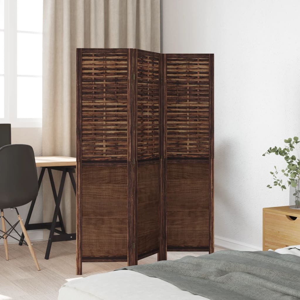 Sobna pregrada s 3 panela tamnosmeđa masivno drvo paulovnije