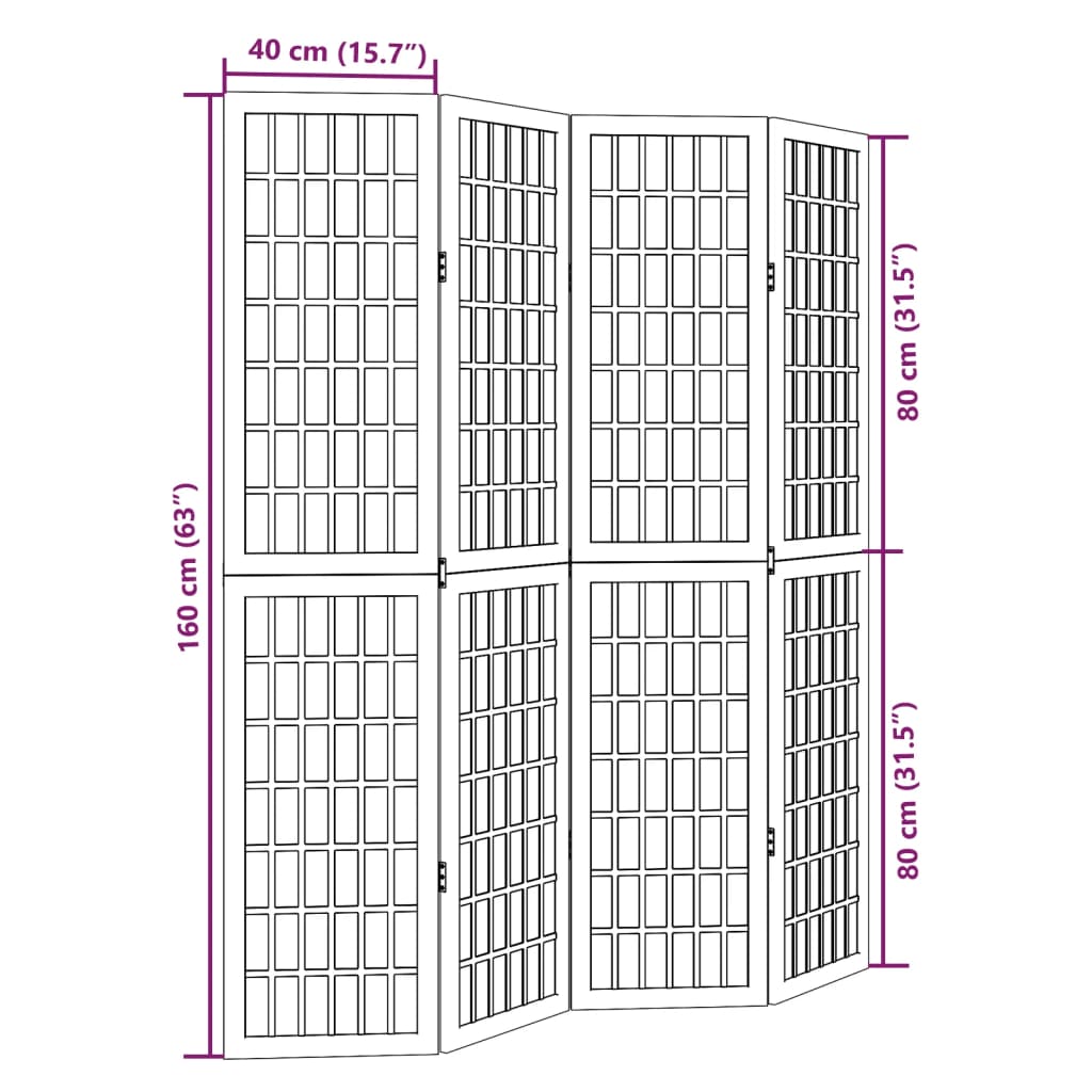 Sobna pregrada s 4 panela crno od masivnog drva paulovnije