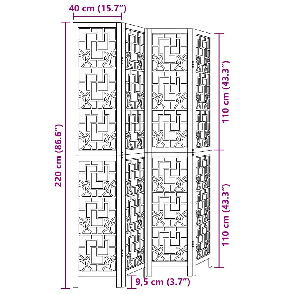Sobna pregrada s 4 panela smeđa od masivnog drva paulovnije