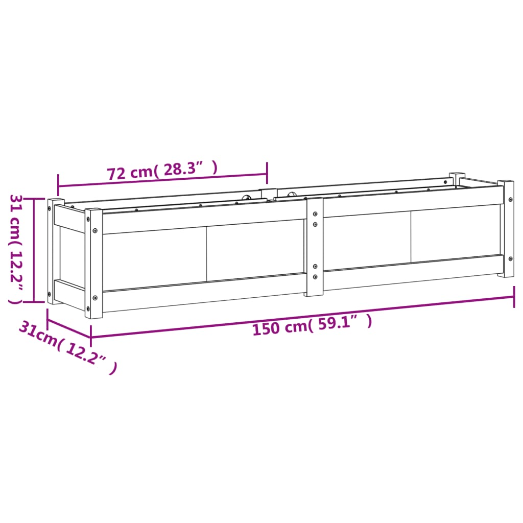 Vrtna sadilica 150 x 31 x 31 cm od masivne borovine