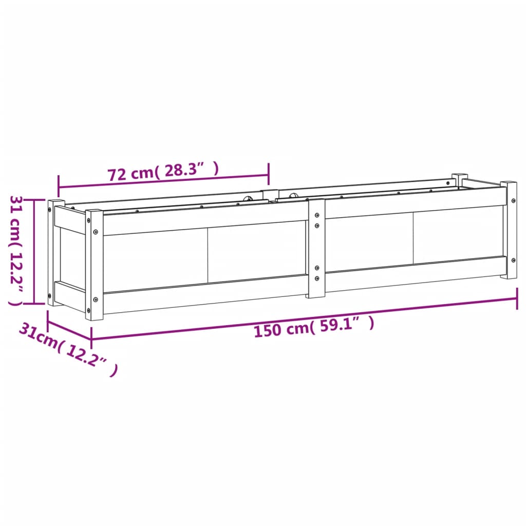 Vrtna sadilica bijela 150 x 31 x 31 cm od masivne borovine