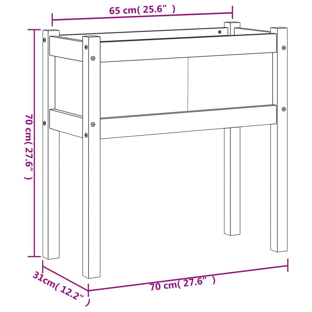 Vrtne sadilice s nogama bijela 70x31x70 cm od masivne borovine