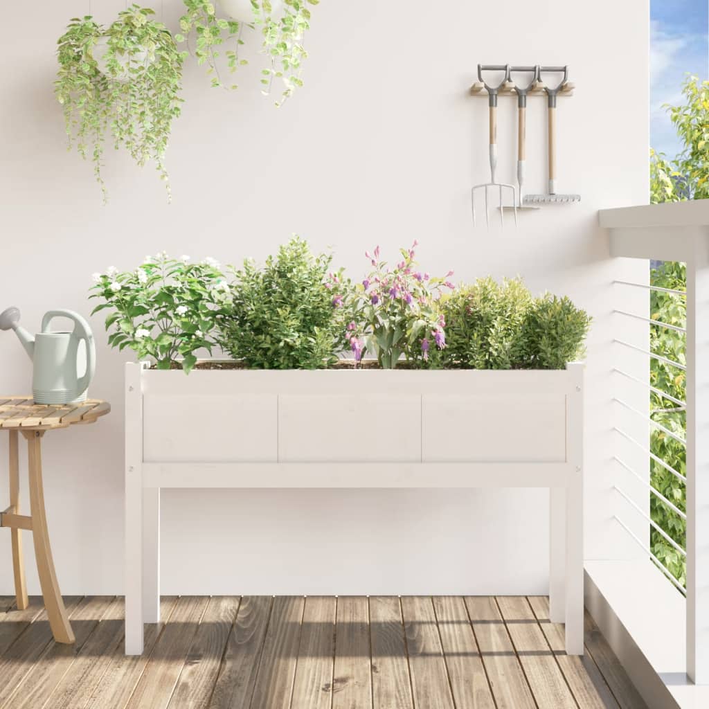 Vrtna sadilica s nogama bijela 110x31x70 cm od masivne borovine