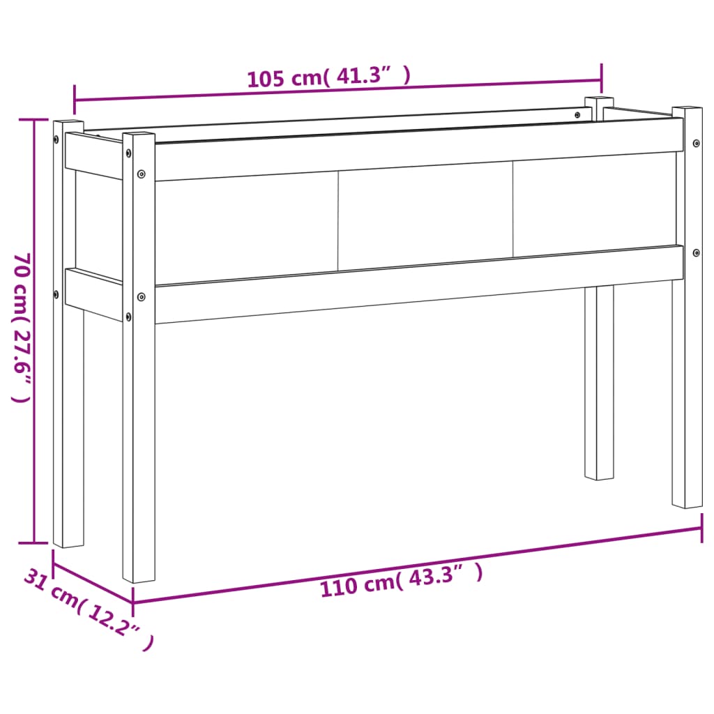 Vrtna sadilica s nogama voštano smeđa 110x31x70 cm od borovine