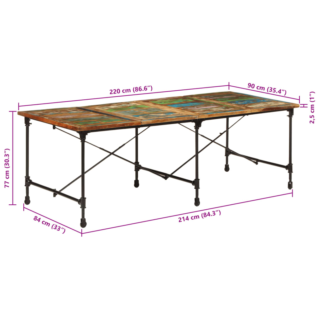 Blagovaonski stol 220 x 90 x 77 cm od masivnog obnovljenog drva