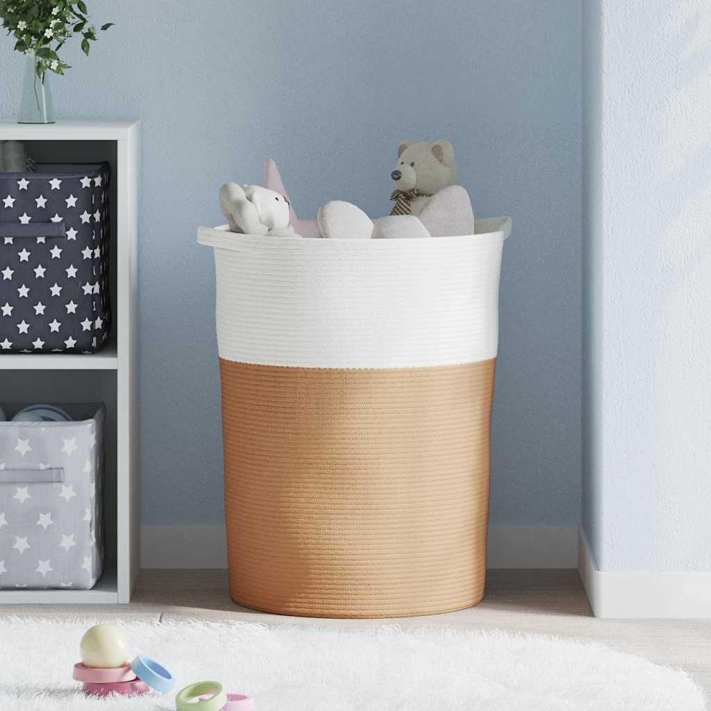 Košara za pohranu smeđe-bijela Ø 49 x 65 cm pamučna