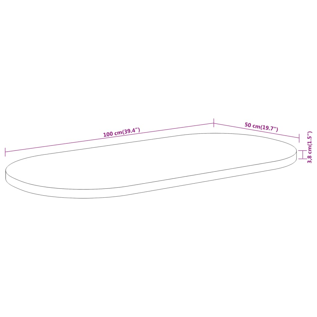 Stolna ploča 100x50x3,8 cm ovalna od masivnog drva bagrema