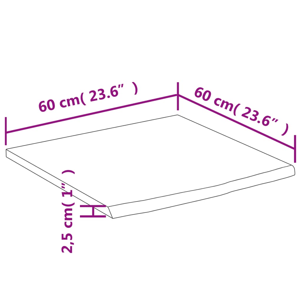 Kupaonska radna ploča 60x60x2,5 cm četvrtasta od drva bagrema