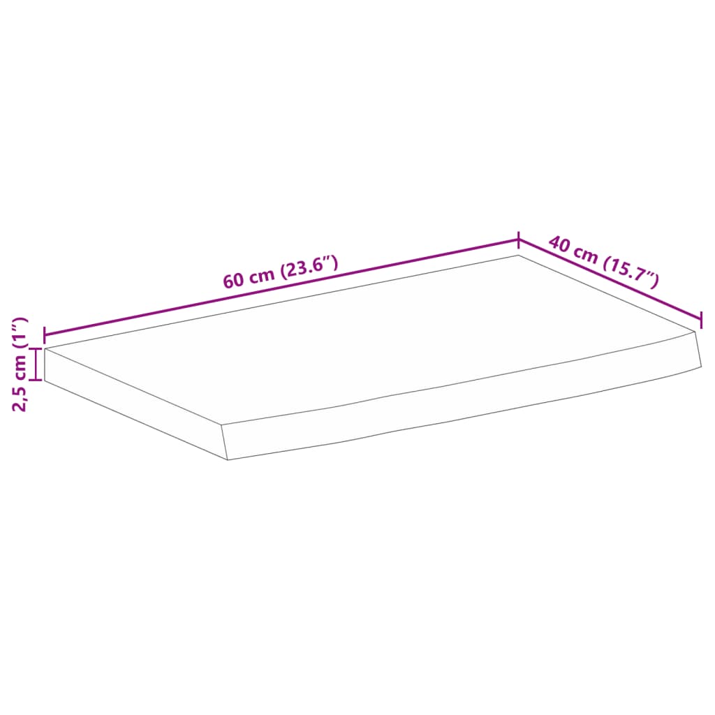 Stolna ploča 60 x 40 x 2,5 cm masivno drvo manga sa živim rubom