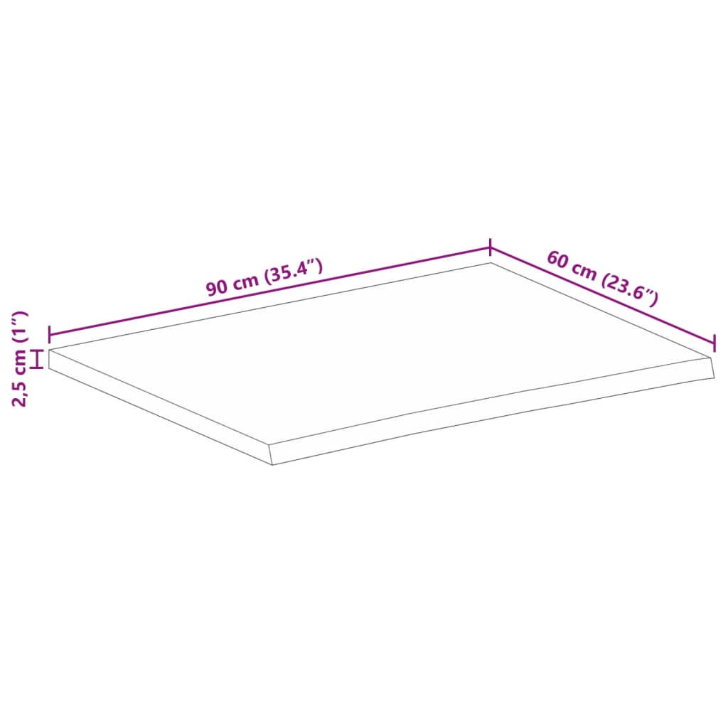 Stolna ploča 90 x 60 x 2,5 cm masivno drvo manga sa živim rubom