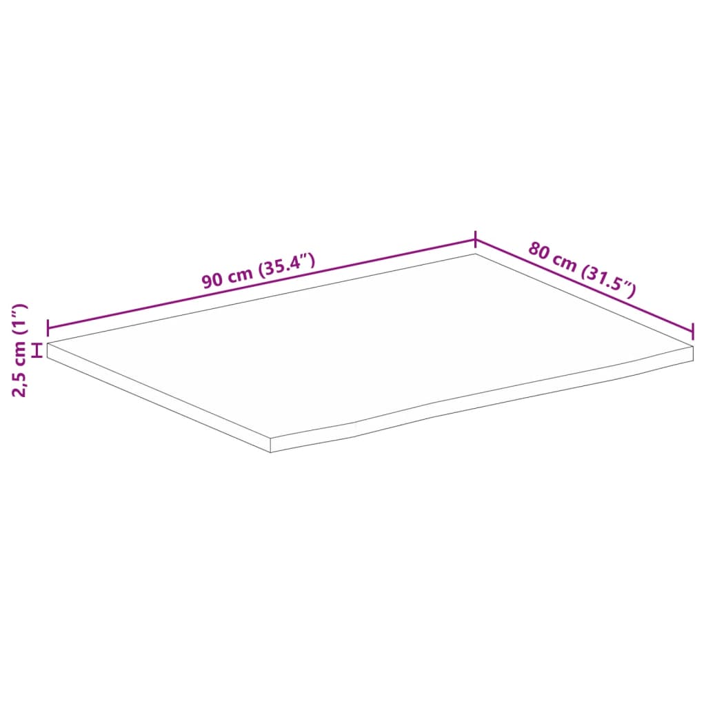 Stolna ploča 90 x 80 x 2,5 cm masivno drvo manga sa živim rubom