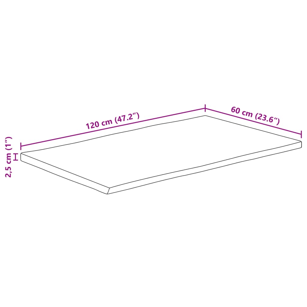 Stolna ploča sa živi rubm 120x60x2,5cm masivno grubo drvo manga