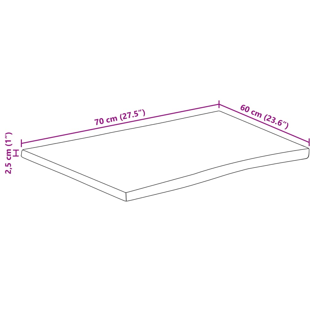 Stolna ploča 70x60x2,5 cm od masivnog drva manga sa živim rubom