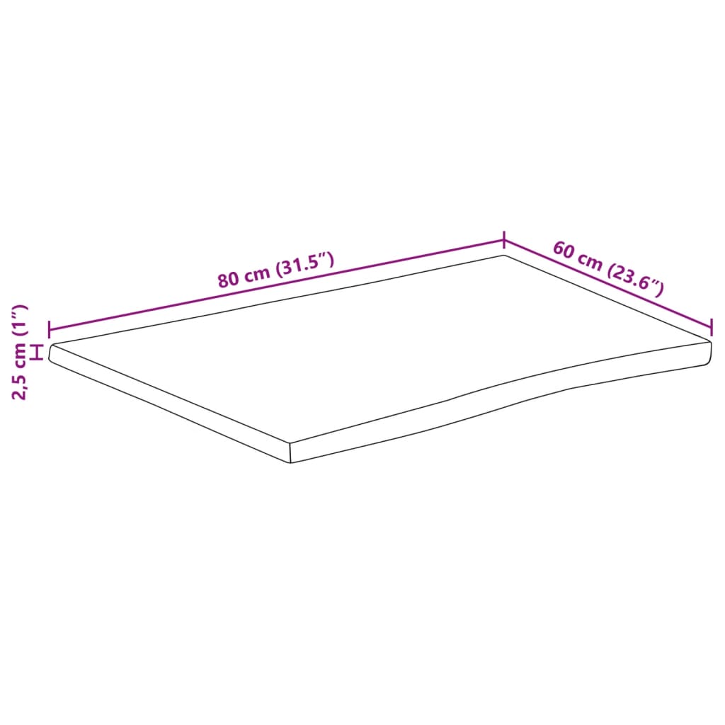 Stolna ploča 80x60x2,5 cm od masivnog drva manga sa živim rubom