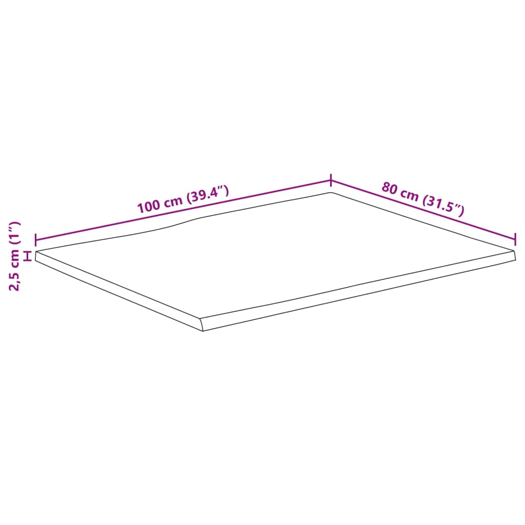 Stolna ploča 100x80x2,5cm od masivnog drva manga sa živim rubom