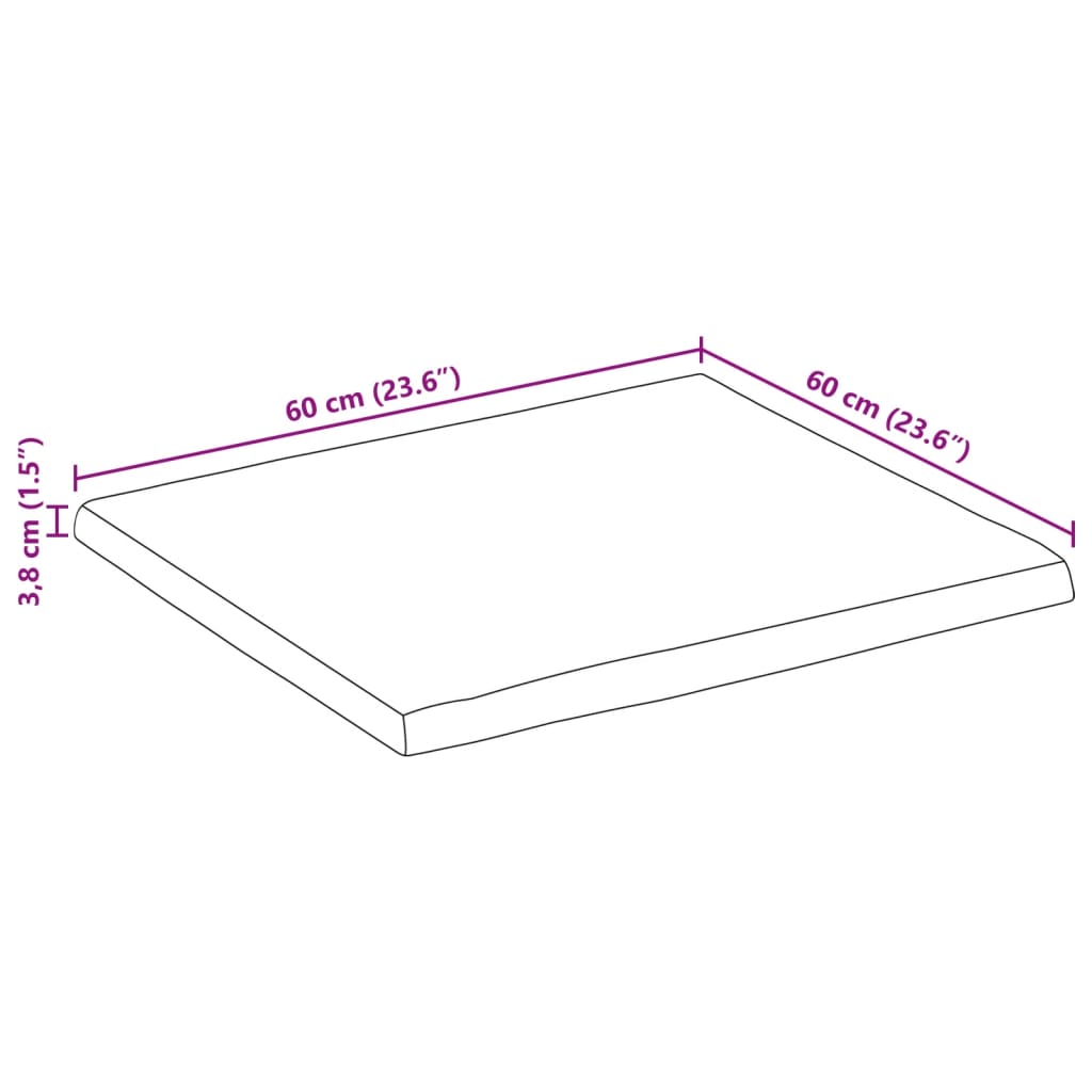 Stolna ploča 60x60x3,8 cm od masivnog drva manga sa živim rubom