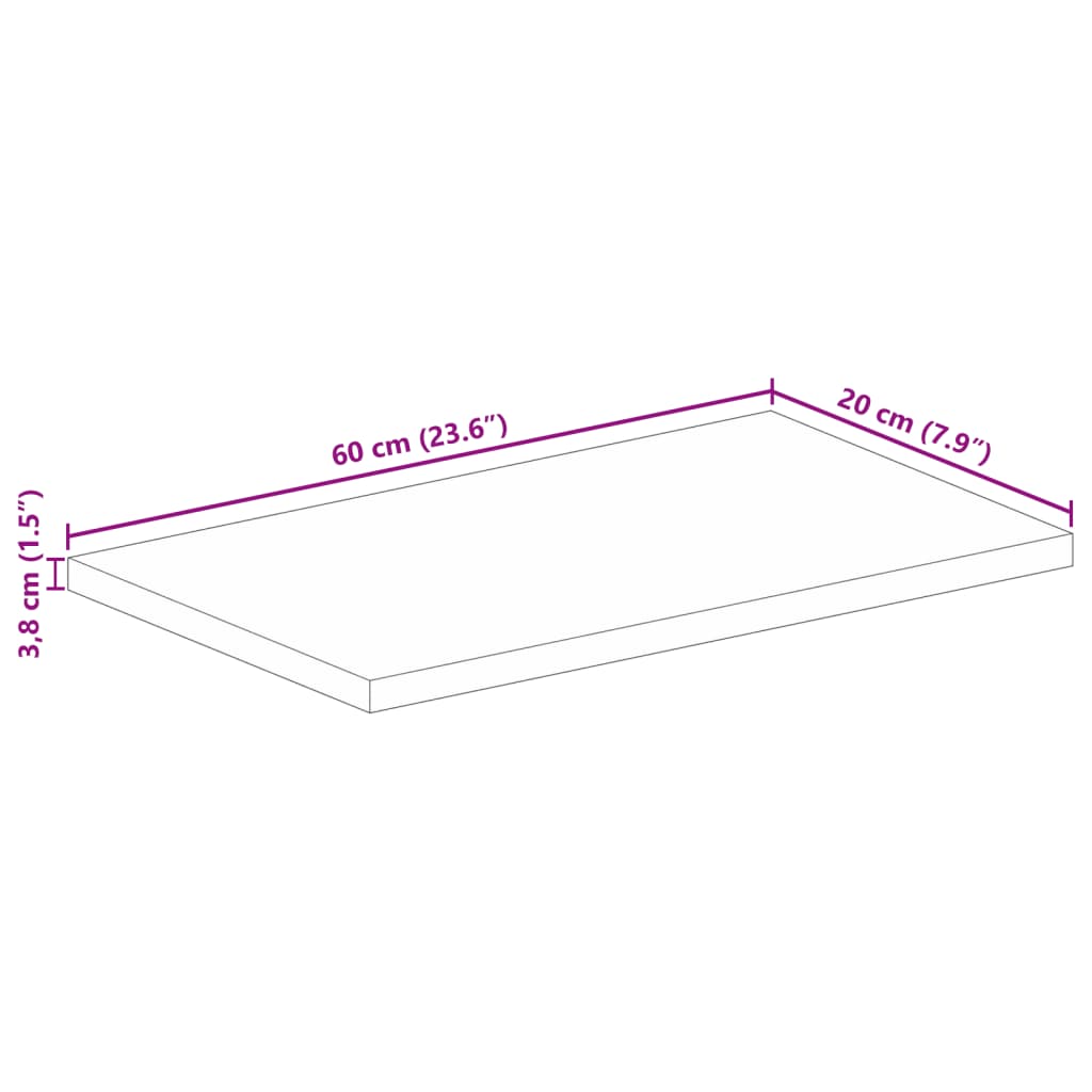 Ploča stola 60x20x3,8 cm Pravokutna Masivna Drvena Obrađena Mango Boja