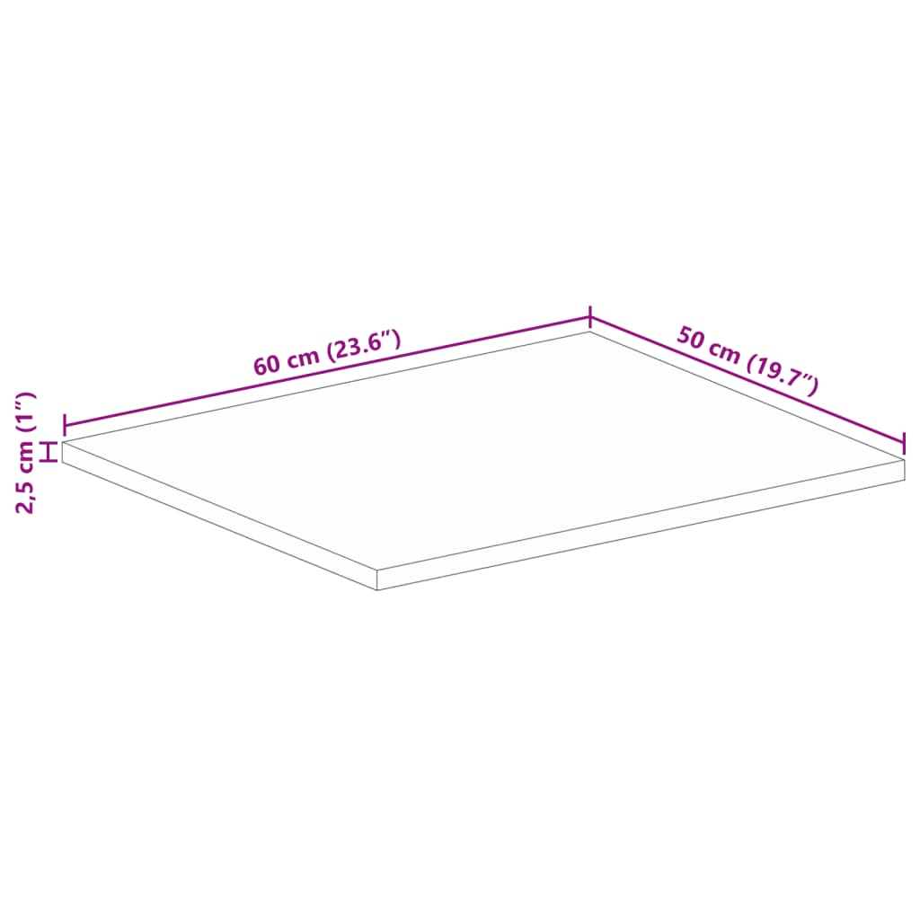 Stolna ploča 60x50x2,5 cm pravokutna od masivnog drva manga