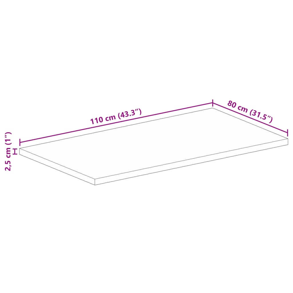 Ploča stola 110x80x2,5 cm pravokutna mango od punog drveta