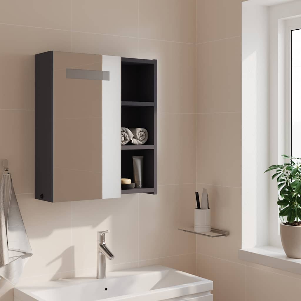 Kupaonski ormarić s ogledalom i LED svjetlom sivi 45x13x52 cm