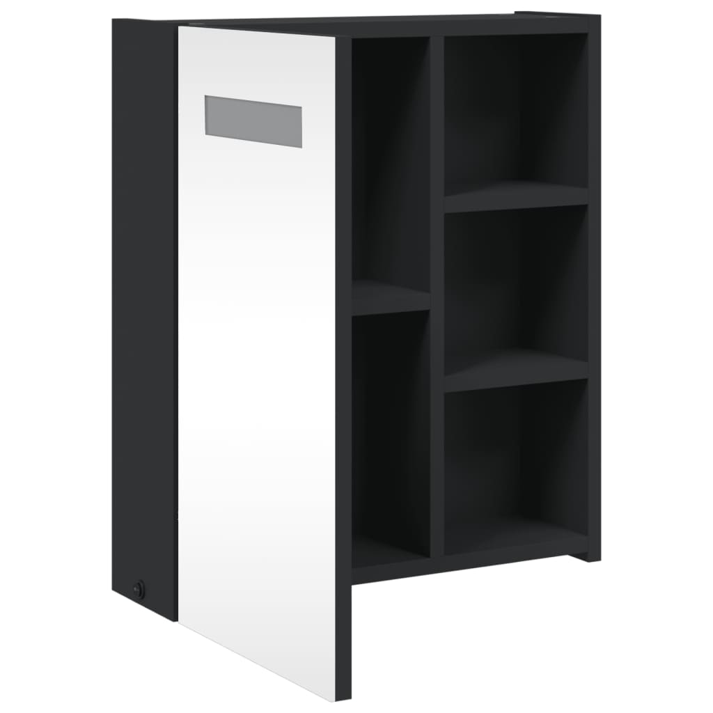 Kupaonski ormarić s ogledalom i LED svjetlom crni 45x13x52 cm
