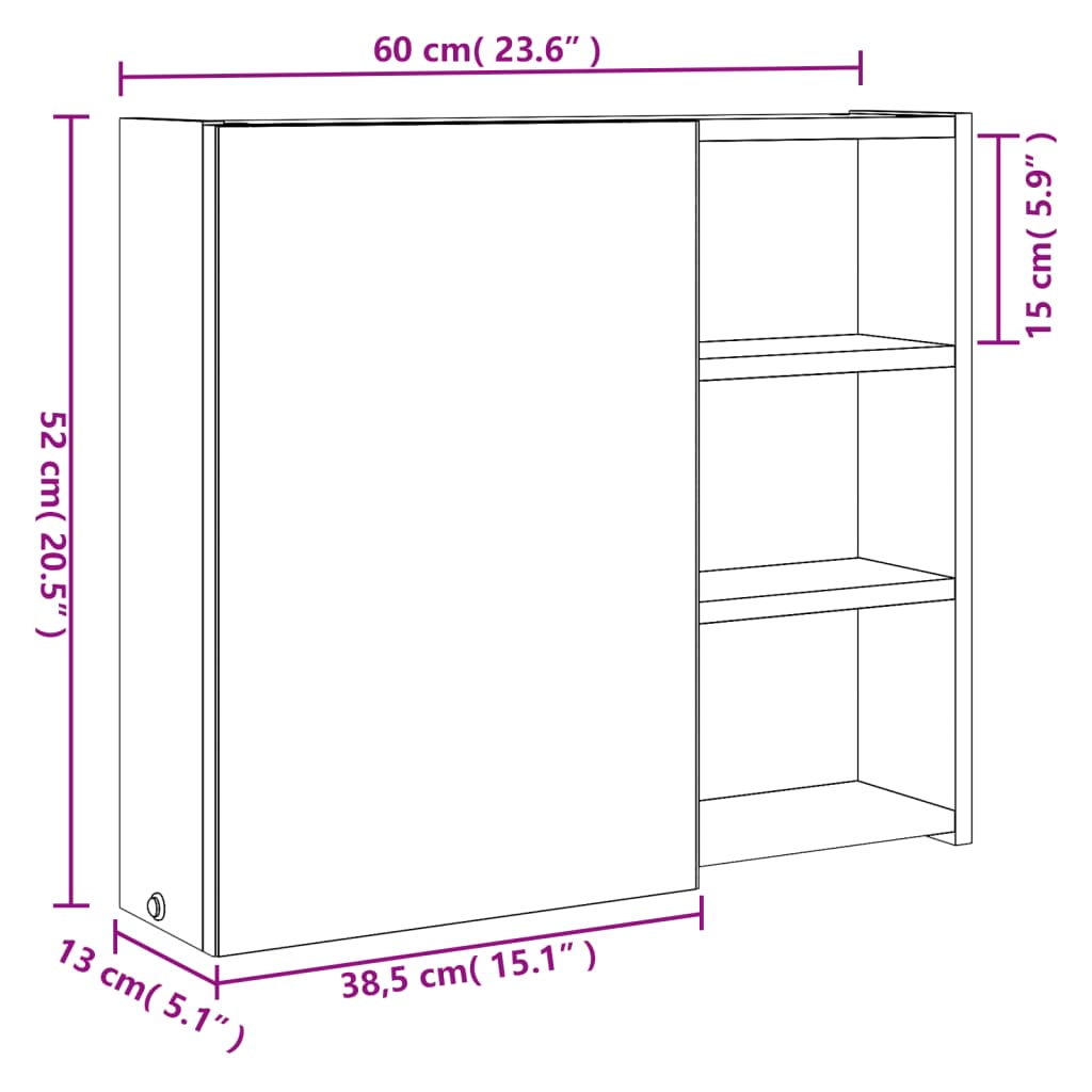 Kupaonski ormarić s ogledalom i LED svjetlom bijeli 60x13x52 cm