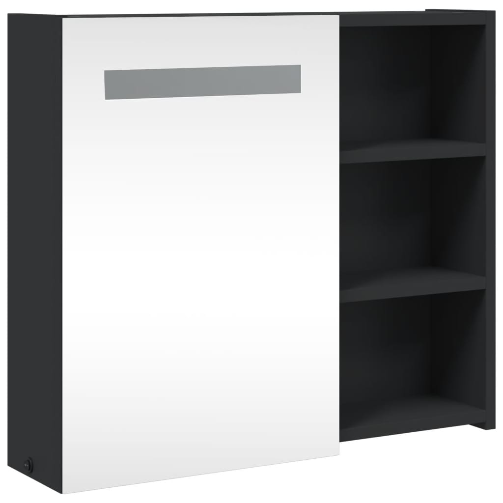 Kupaonski ormarić s ogledalom i LED svjetlom crni 60x13x52 cm