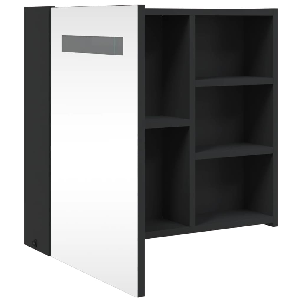 Kupaonski ormarić s ogledalom i LED svjetlom crni 60x13x52 cm