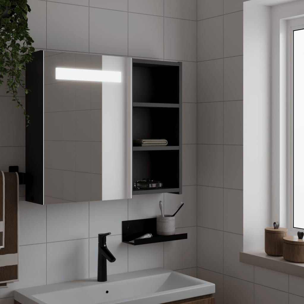 Kupaonski ormarić s ogledalom i LED svjetlom crni 60x13x52 cm