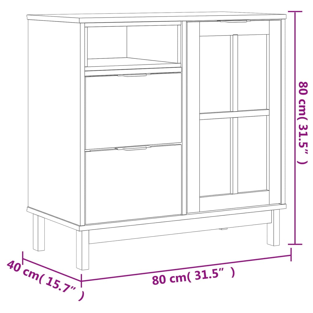 Komoda sa staklenim vratima FLAM 80x40x80 cm masivna borovina