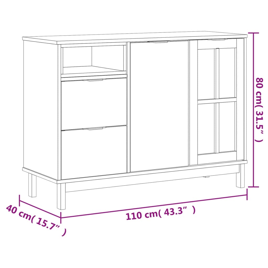Komoda sa staklenim vratima FLAM 110x40x80 cm masivna borovina