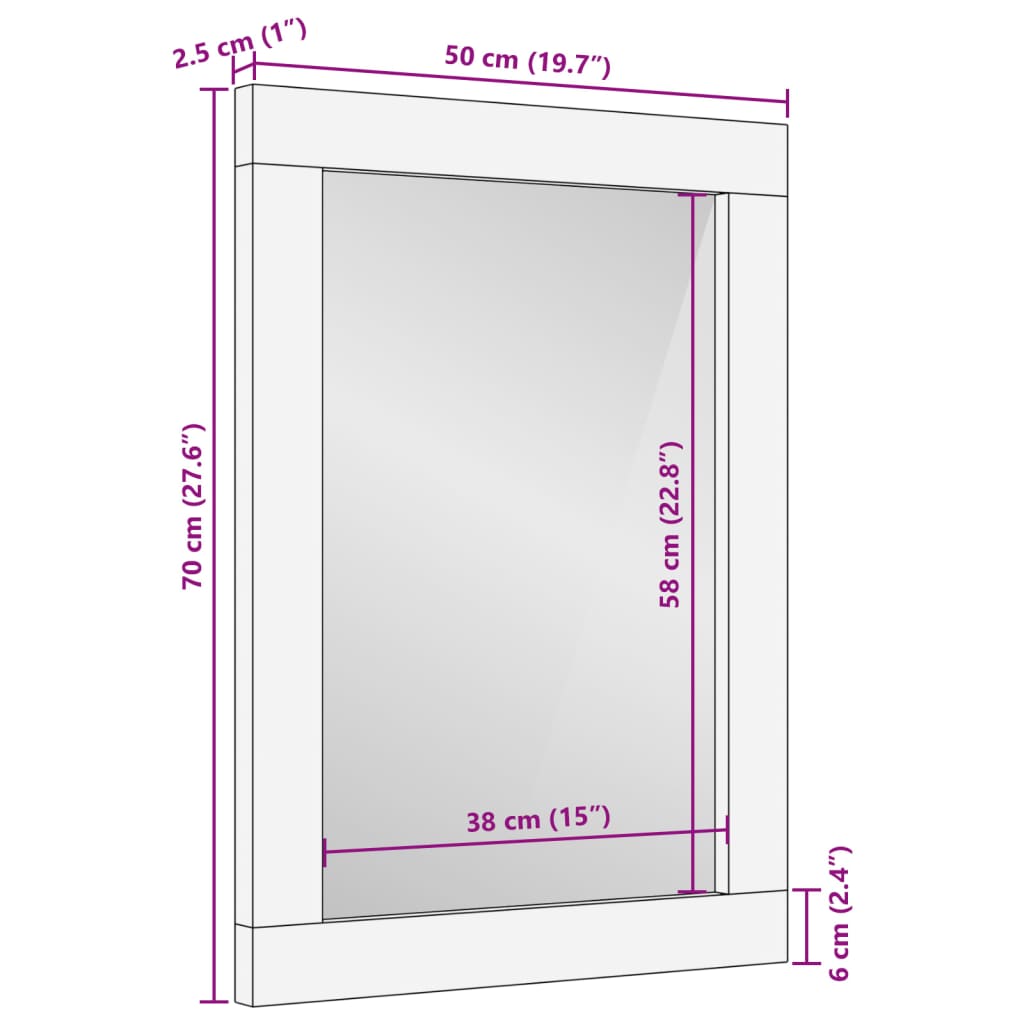 Kupaonsko ogledalo 50 x 70 x 2,5 cm masivno drvo manga i staklo
