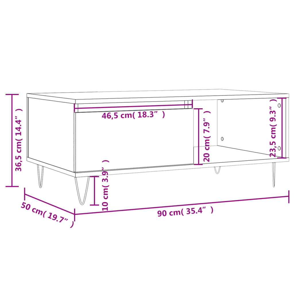 Stolić za kavu smeđa boja hrasta 90x50x36,5cm konstruirano drvo