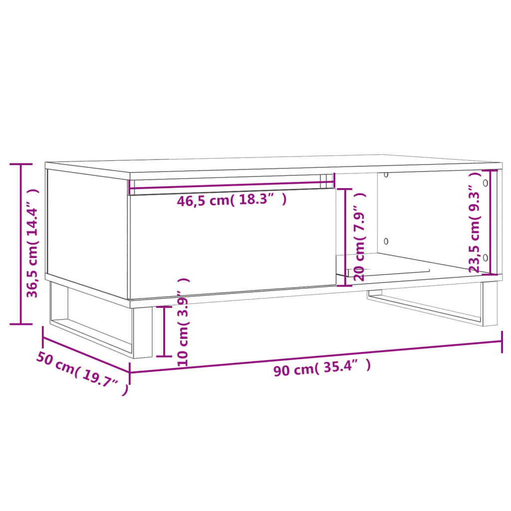 Stolić za kavu boja hrasta 90x50x36,5 cm konstruirano drvo