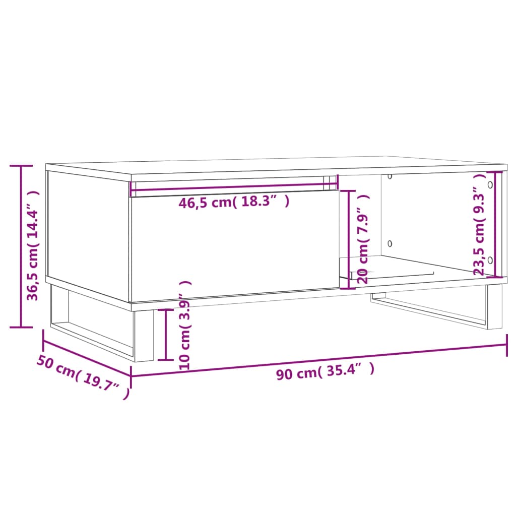Stolić za kavu boja hrasta 90x50x36,5 cm konstruirano drvo