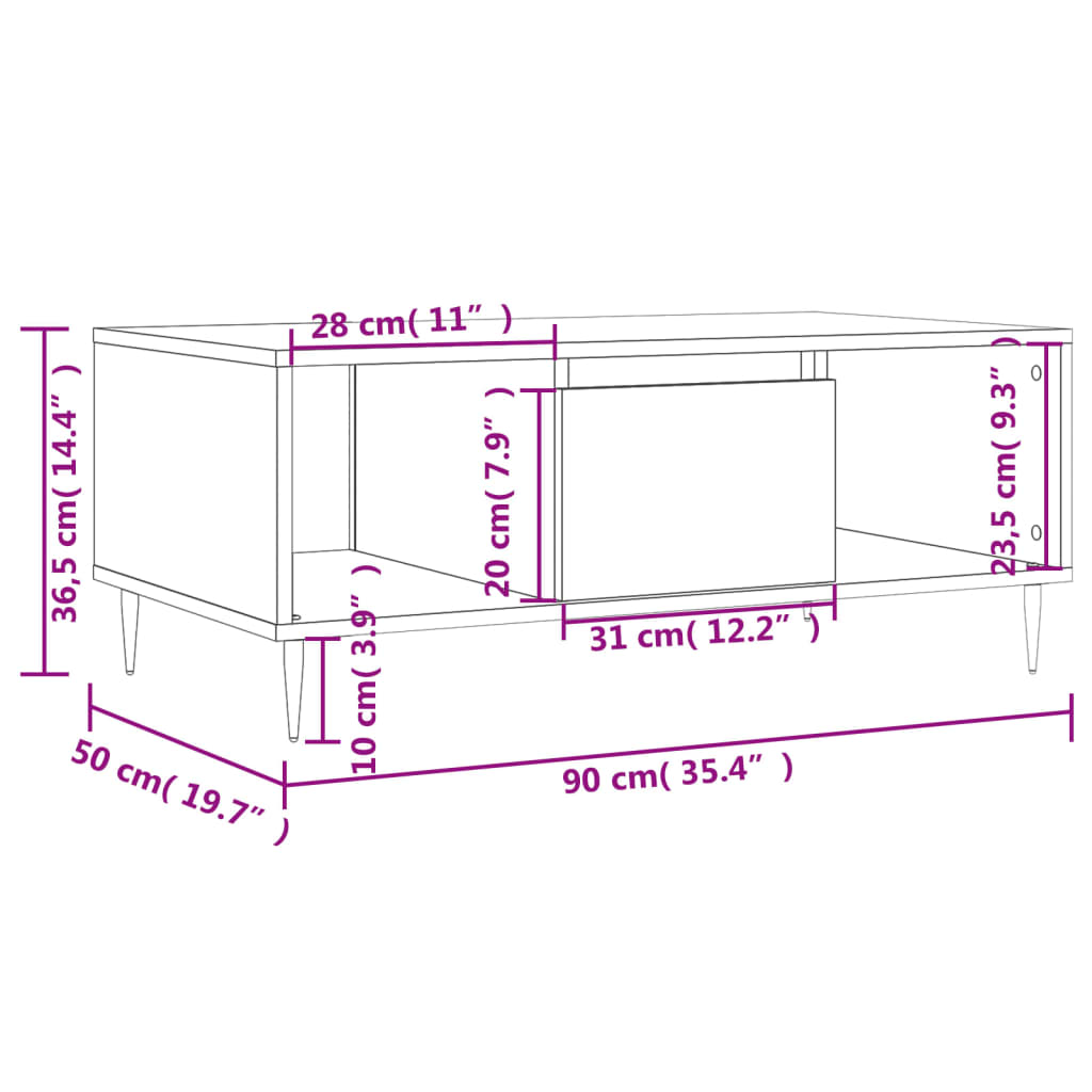 Stolić za kavu boja hrasta 90x50x36,5 cm konstruirano drvo