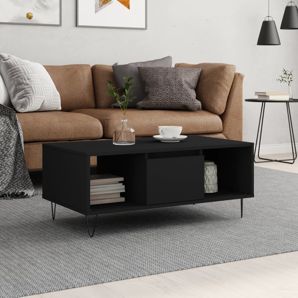 Stolić za kavu crni 90 x 50 x 36,5 cm od konstruiranog drva